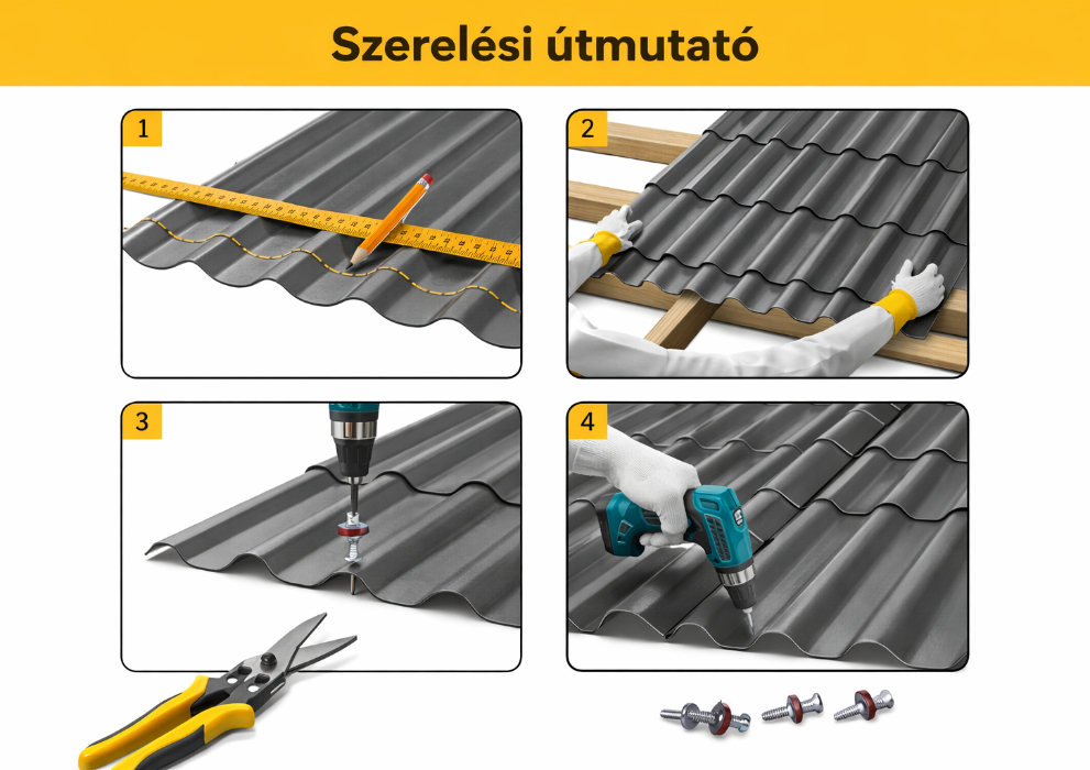 Felszerelési útmutató fémcserép